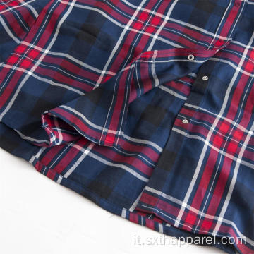 Camicia elegante slim a maniche lunghe scozzese rossa nera